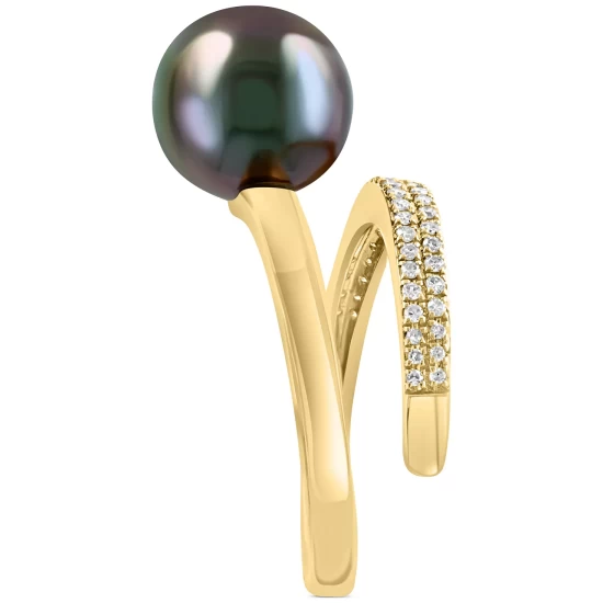Brand new 🥰 EFFY Collection EFFY® Tahitian Pearl (10mm) & Diamond (1/5 Ct. T.w.) Wrap Ring In 14k Gold Yellow Gold 💯 - Image 6