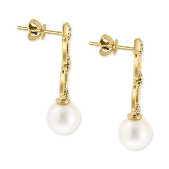 Brand new 🎁 EFFY Collection EFFY® Cultured Freshwater Pearl (8mm) & Diamond (1/10 Ct. T.w.) Link Drop Earrings In 14k Gold 14k Yellow Gold ❤️ - Image 5