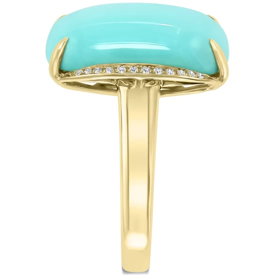 Discount 😉 EFFY Collection EFFY® Turquoise (14 X 10mm) & Diamond (1/20 Ct. T.w.) Statement Ring In 14k Gold Yellow Gold 🔥 - Image 6