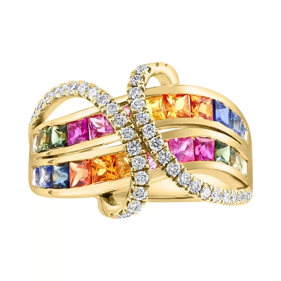 Cheapest ⌛ EFFY Collection EFFY® Multi-Sapphire (2-1/8 Ct. T.w.) & Diamond (3/8 Ct T.w.) Statement Ring In 14k Gold ✔️ - Image 6