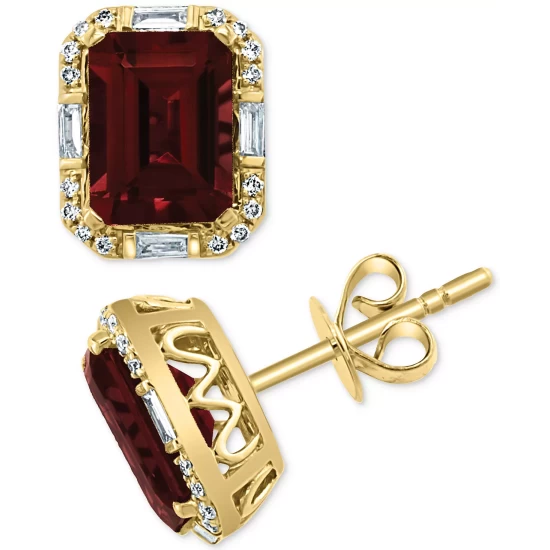 Coupon 🔔 EFFY Collection EFFY® Garnet (4-5/8ct. T.w.) & Diamond (1/5 Ct. T.w.) Framed Stud Earrings In 14k Gold ⭐ - Image 4