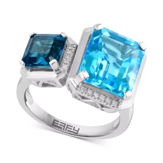 Discount ⭐ EFFY Collection EFFY® Multi-Topaz (9-3/8 Ct. T.w.) & Diamond (1/10 Ct. T.w.) Two Stone Ring In 14k White Gold Multi Topaz ❤️ - Image 2
