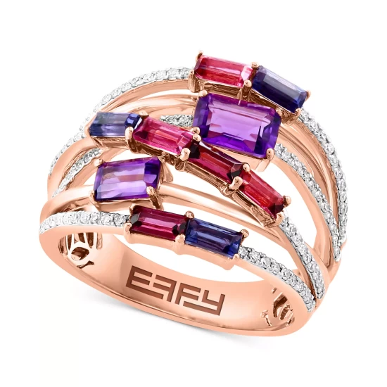 Budget 😀 EFFY Collection EFFY® Multi-Gemstone (1-3/4 Ct. T.w.) & Diamond (1/4 Ct. T.w.) Multirow Crossover Ring In 14k Rose Gold Multi Gemstone 😍 - Image 2