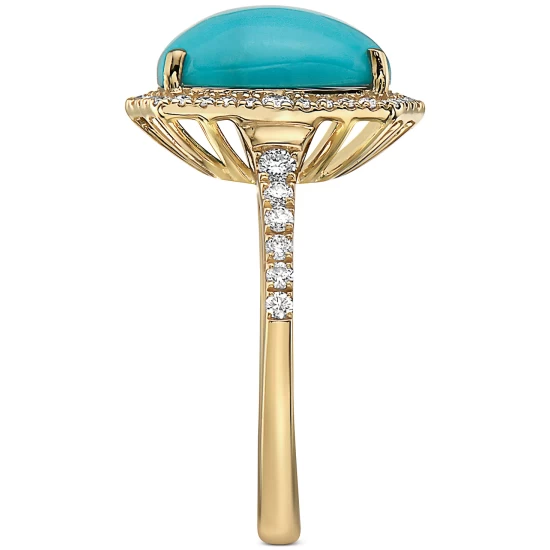 Brand new 🤩 EFFY Collection EFFY® Turquoise & Diamond (3/8 Ct. T.w.) Halo Ring In 14k Gold 14k Yellow Gold ✔️ - Image 6