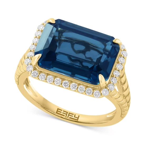 Outlet 🤩 EFFY Collection EFFY® London Blue Topaz (9-1/3 Ct. T.w.) & Diamond (1/3 Ct. T.w.) Ring In 14k Yellow Gold ✨ - Image 2