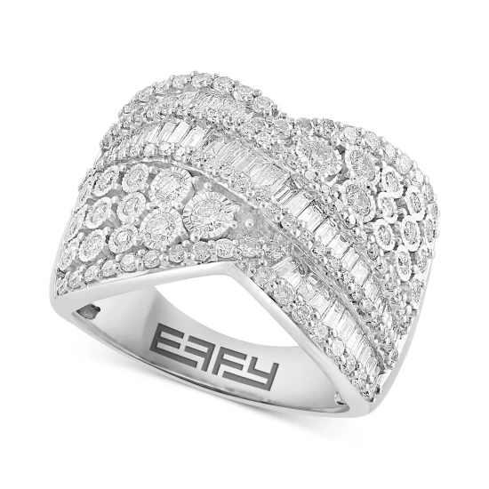 Budget 🎁 EFFY Collection EFFY® Diamond Baguette & Round Multirow Crossover Ring (1-7/8 Ct. T.w.) In 14k White Gold 🎁 - Image 2
