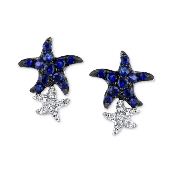 Budget 😀 EFFY Collection EFFY® Sapphire (3/8 Ct. T.w.) & Diamond (1/10 Ct. T.w.) Starfish Stud Earrings In 14k White Gold Sapphire Earring ⭐ - Image 3