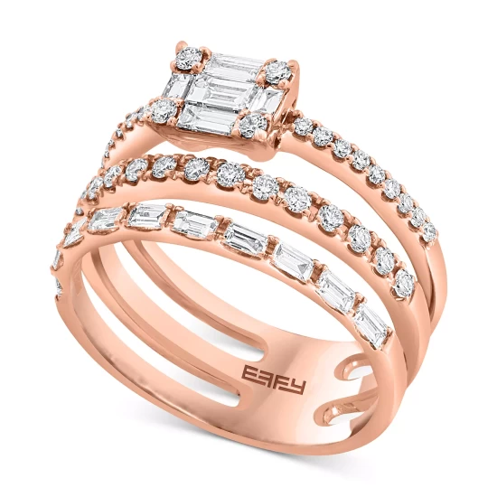 Top 10 🎁 EFFY Collection EFFY® Diamond Baguette & Round Three Row Statement Ring (3/4 Ct. T.w.) In 14k Rose Gold 😉 - Image 2