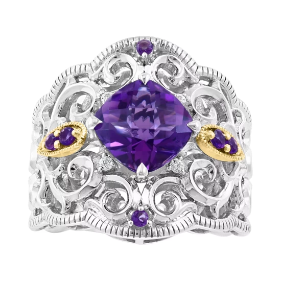 Wholesale 💯 EFFY Collection EFFY® Amethyst (2-7/8 Ct. T.w.) & White Sapphire (1/20 Ct. T.w.) Filigree Statement Ring In 14k Gold & Sterling Silver ✨ - Image 6