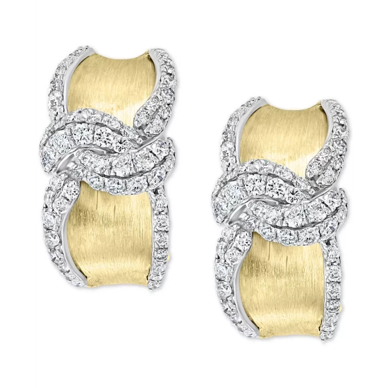 New 🎉 EFFY Collection EFFY® Diamond Swirl Hoop Earrings (1-1/10 Ct. T.w.) In 14k Gold & White Gold Yellow & White Gold 👍 - Image 4