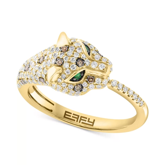 Top 10 🎉 EFFY Collection EFFY® Diamond (5/8 Ct. T.w.) & Emerald Accent Panther Ring In 14k Gold Yellow Gold 🔥 - Image 2