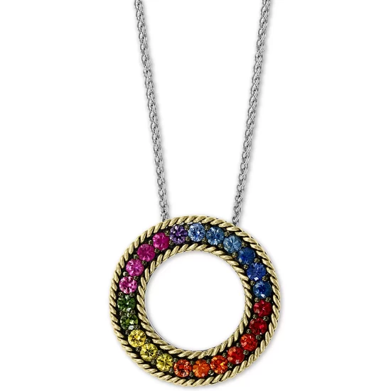 Best Sale ⭐ EFFY Collection EFFY® Multi-Sapphire Circle 18 Pendant Necklace (2-1/6 Ct. T.w.) In Sterling Silver & 18k Gold 💯 - Image 2