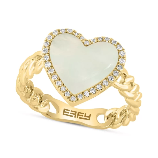 Cheapest 👏 EFFY Collection EFFY® 👩 Mother Of Pearl & Diamond (1/10 Ct. T.w.) Heart Halo Ring In 14k Gold-Plated Sterling Silver Gold Over Silver ⭐ - Image 2