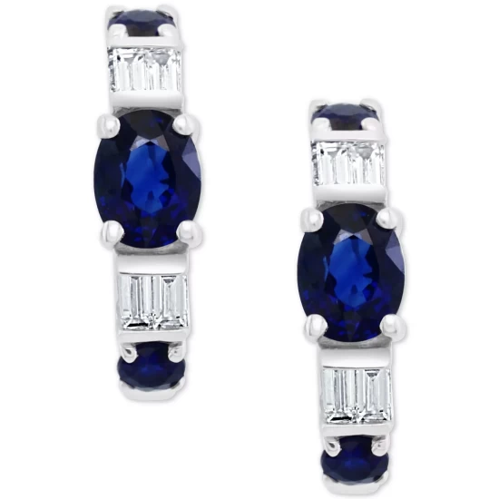 Buy 🧨 EFFY Collection EFFY® Sapphire (5/8 Ct. T.w.) & Diamond (1/10 Ct. T.w.) Extra Small Huggie Hoop Earrings In 14k White Gold, 0.37 🛒 - Image 5