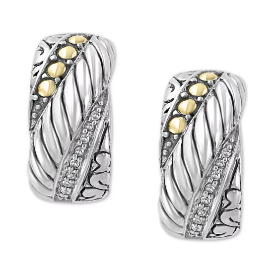 Buy 🤩 EFFY Collection EFFY® Diamond Huggie Hoop Earrings (1/20 Ct. T.w.) In Sterling Silver & 18k Gold ⌛ - Image 4