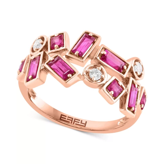 Coupon 😉 EFFY Collection EFFY® Ruby (1 Ct. T.w.) & Diamond (1/10 Ct. T.w.) Scattered Cluster Ring In 14k Rose Gold 🧨 - Image 2