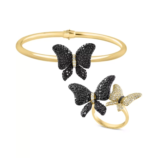 Best Sale 🎉 EFFY Collection EFFY® Black Diamond (2 Ct. T.w.) & White Diamond (5/8 Ct. T.w.) Pavé Butterfly Statement Ring In 14k Gold Yellow Gold 👍 - Image 4