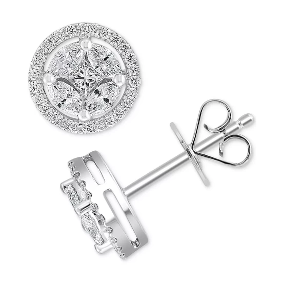Buy 😍 EFFY Collection EFFY® HEMATIAN Diamond Multi-Cut Halo Cluster Stud Earrings (3/4 Ct. T.w.) In 18k White Gold 🛒 - Image 2