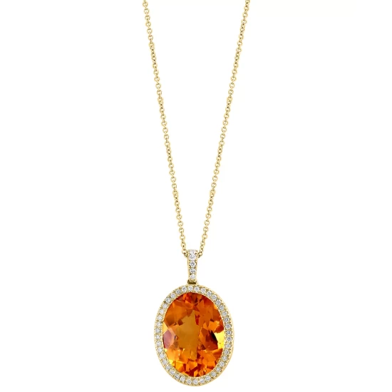 Best Sale ✨ EFFY Collection EFFY® Citrine (8-1/3 Ct. T.w.) & Diamond (1/4 Ct. T.w.) Oval Halo 18 Pendant Necklace In 14k Gold 🔥 - Image 2