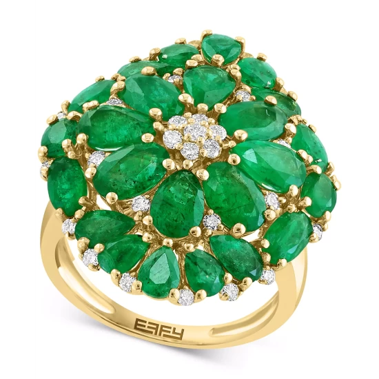 Discount 😀 EFFY Collection EFFY® Emerald (6-1/4 Ct. T.w.) & Diamond (3/8 Ct. T.w.) Flower Cluster Ring In 14k Yellow Gold 👏 - Image 2