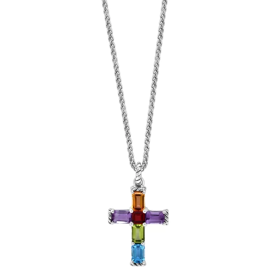 Buy ❤️ EFFY Collection EFFY® Multi-Gemstone Cross 18 Pendant Necklace (5-1/10 Ct. T.w.) In Sterling Silver Multi Gemstone 😉 - Image 2