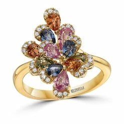 Cheapest 🛒 EFFY Collection EFFY® Multi-Sapphire (2-1/6 Ct. T.w.) & Diamond (1/6 Ct. T.w.) Flower Statement Ring In 14k Gold ✨