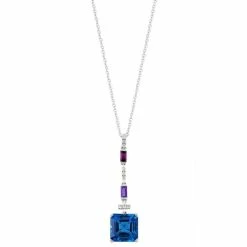 Hot Sale 🔥 EFFY Collection EFFY® Multi-Gemstone (4-3/4 Ct. T.w.) & Diamond (1/20 Ct. T.w.) Drop 18 Pendant Necklace In 14k White Gold Multi Gemstones 🛒