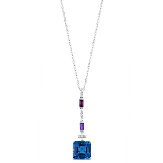 Hot Sale 🔥 EFFY Collection EFFY® Multi-Gemstone (4-3/4 Ct. T.w.) & Diamond (1/20 Ct. T.w.) Drop 18 Pendant Necklace In 14k White Gold Multi Gemstones 🛒