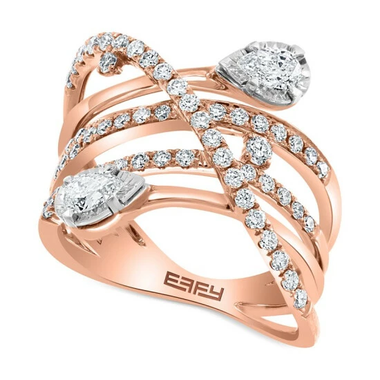 Coupon 👍 EFFY Collection EFFY® Diamond Multirow Statement Ring (7/8 Ct. T.w.) In 14k Rose And White Gold Two Tone ❤️