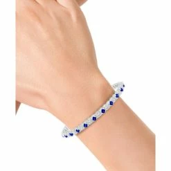 Budget 🥰 EFFY Collection EFFY® Sapphire (3-1/20 Ct. T.w.) & Diamond (2-1/6 Ct. T.w.) Link Bracelet In 14k White Gold 🔥