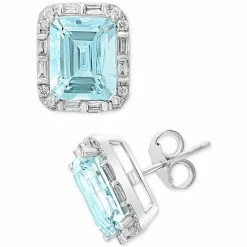 Best Sale 🥰 EFFY Collection EFFY® Aquamarine (6-3/8 Ct. T.w.) & Diamond (3/8 Ct. T.w.) Stud Earrings In 14k White Gold 👏