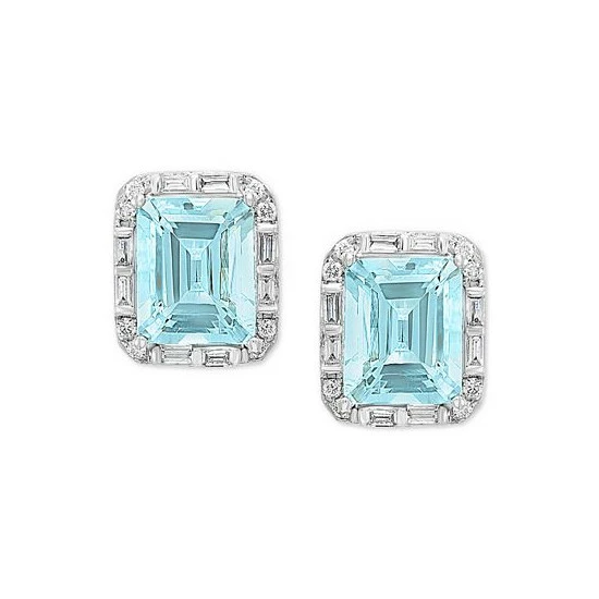 Best Sale 🥰 EFFY Collection EFFY® Aquamarine (6-3/8 Ct. T.w.) & Diamond (3/8 Ct. T.w.) Stud Earrings In 14k White Gold 👏 - Image 3